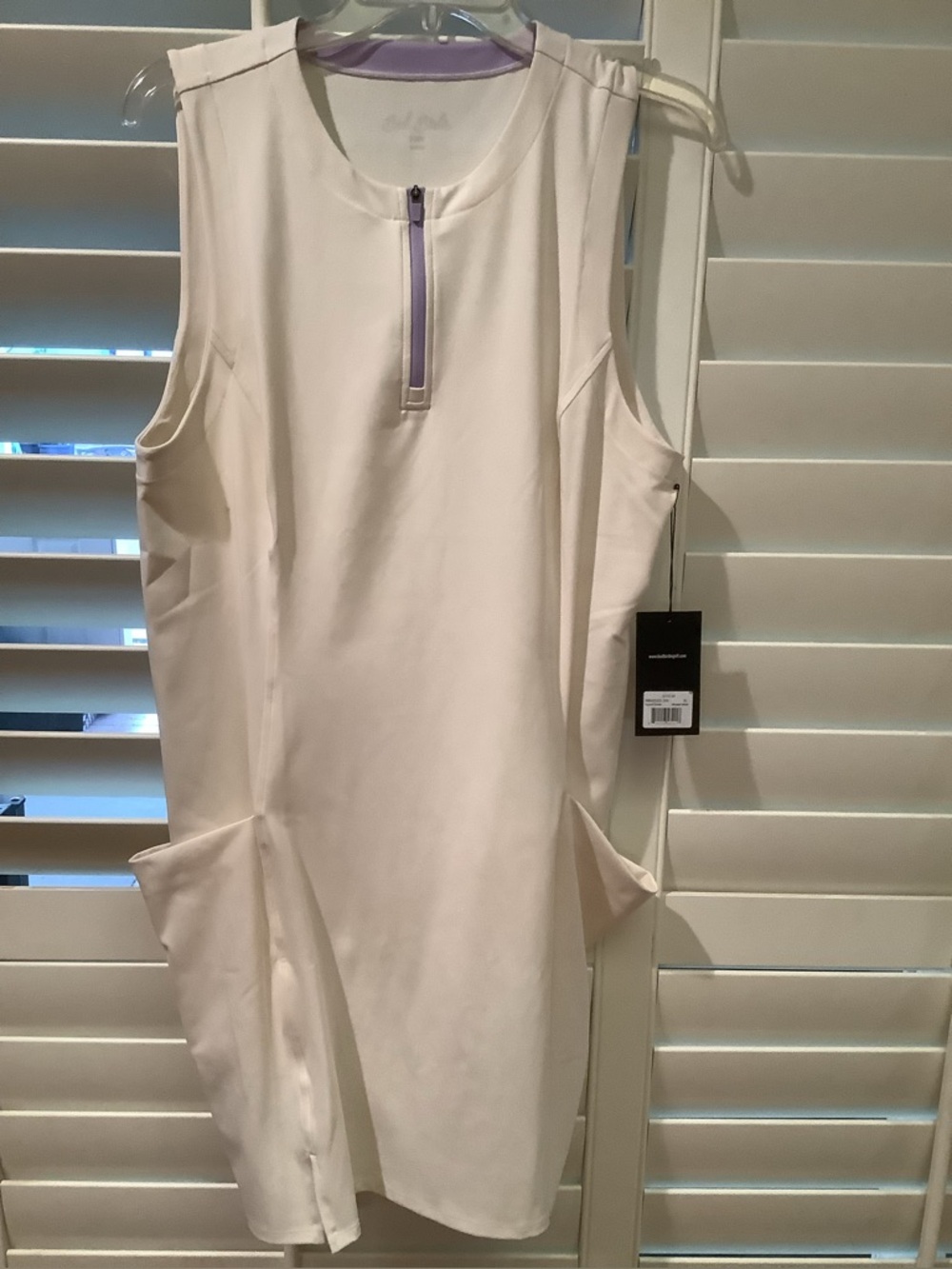 Bad Birdie Cream Sleeveless Golf Dress with Lavender Zip Detail